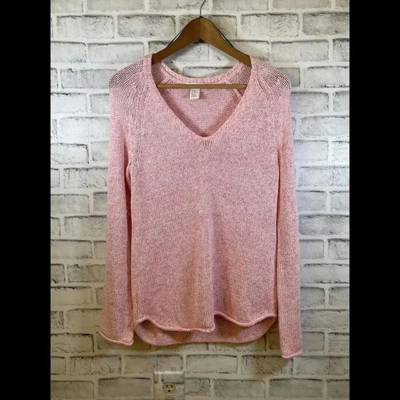 Women’s H&M BASIC Pink SWEATER loose knit summer coastal V-neck long sleeve XS - Picture 1 of 5